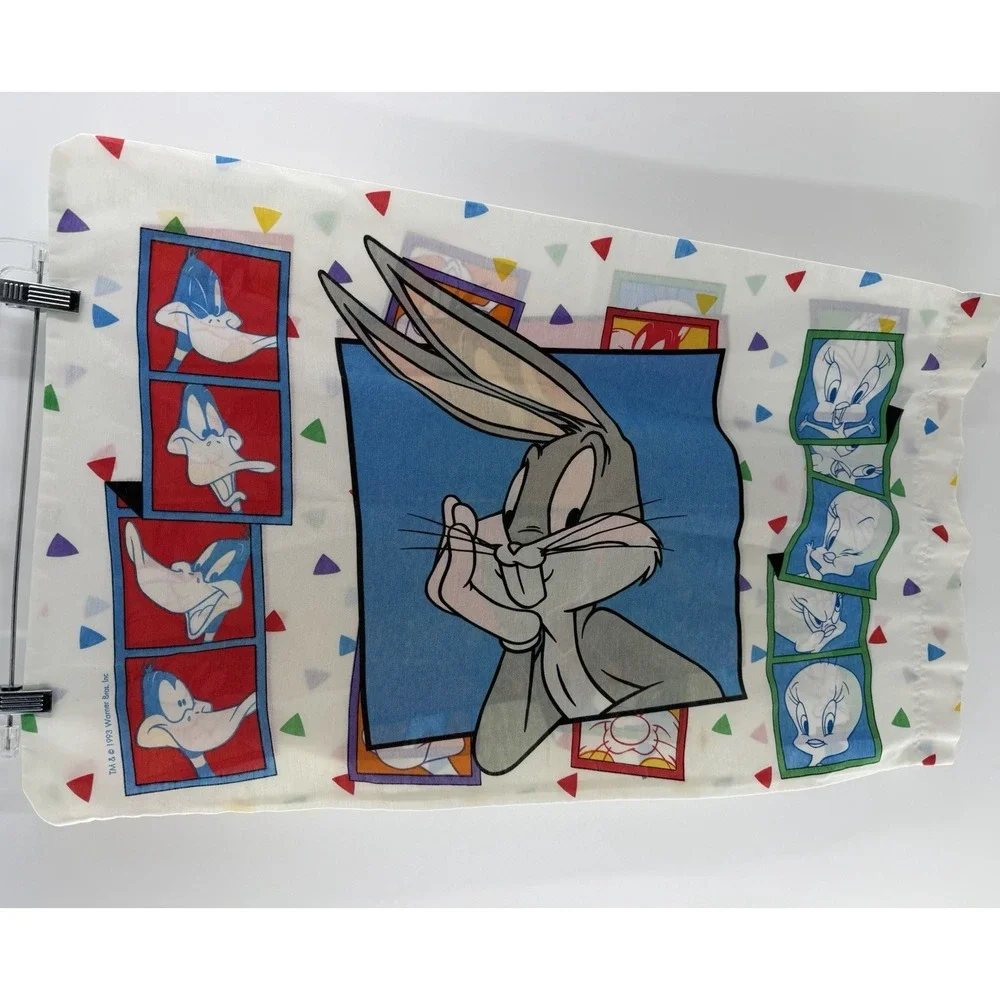 Vtg Looney Tunes Warner Bros Flat Sheet, Pillow Case Tweety Bugs Bunny 1993 Twin